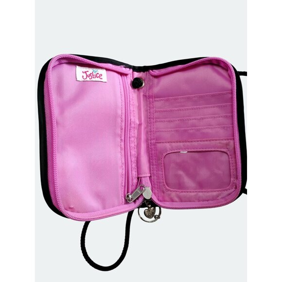 Justice Girls Floral Print Wallet With Shoulder Strap & Charm - Black & Multicol - Picture 3 of 5